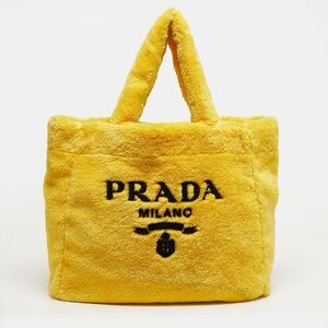 Prada Logo Yellow/black Terrycloth Beach Bag